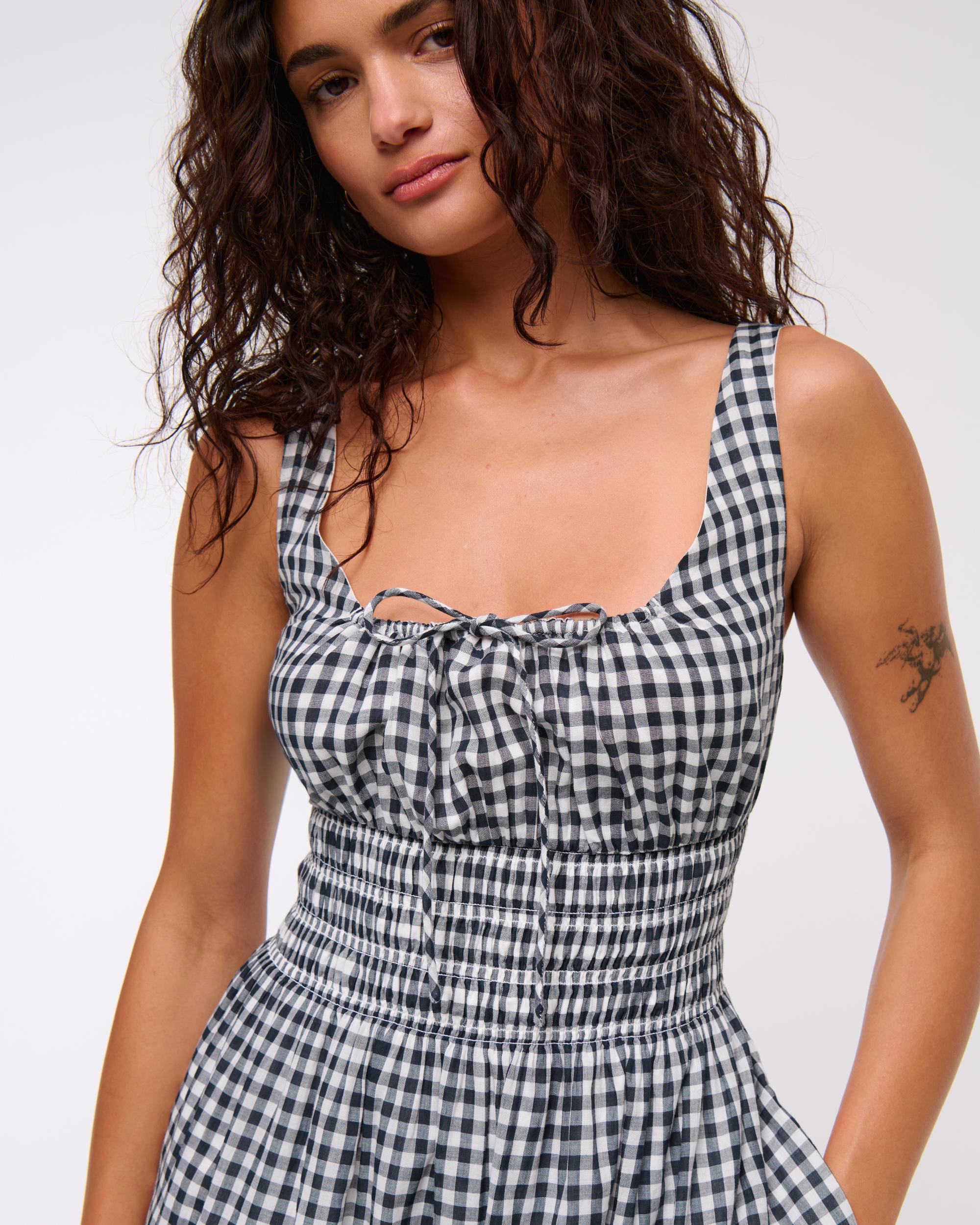 Smocked Tie-Front Mini Dress Product Image