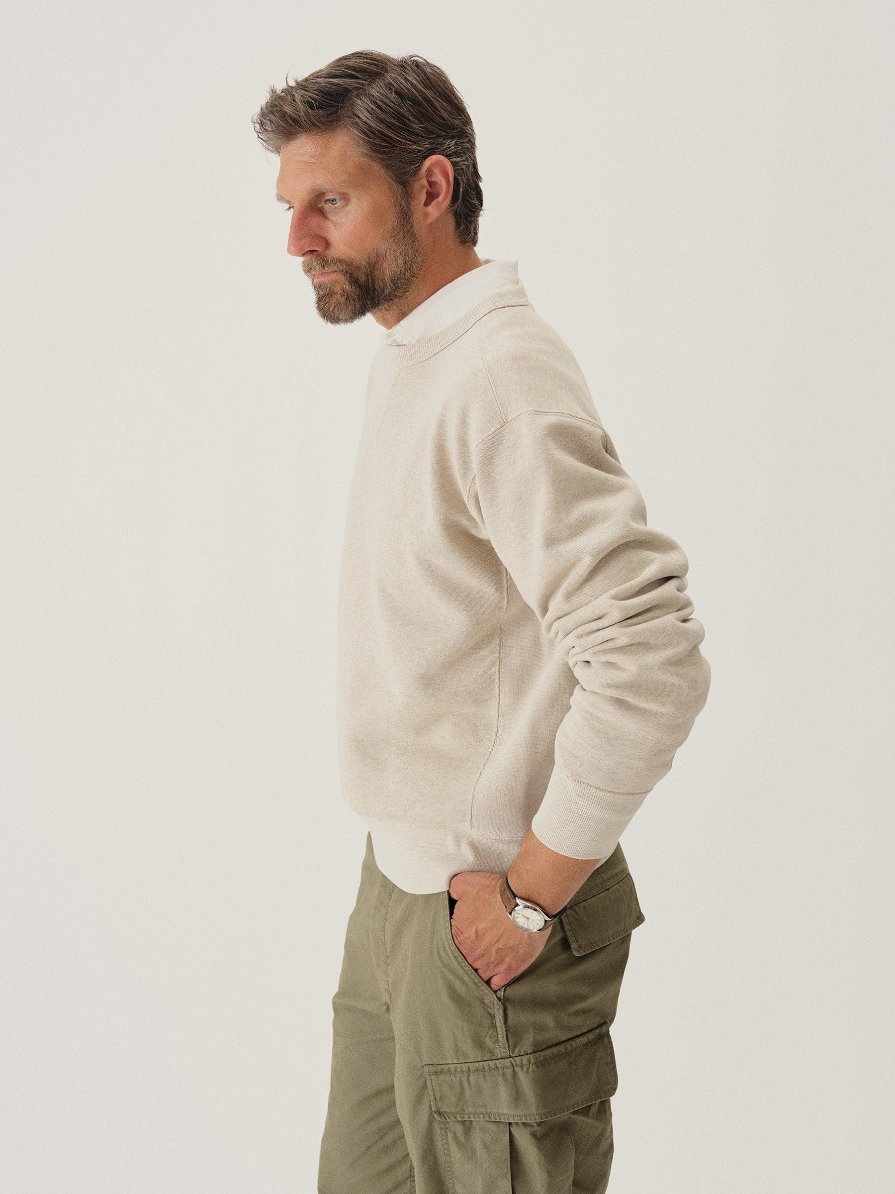 Heather Oat Welterweight Double V Crew Sweatshirt Product Image