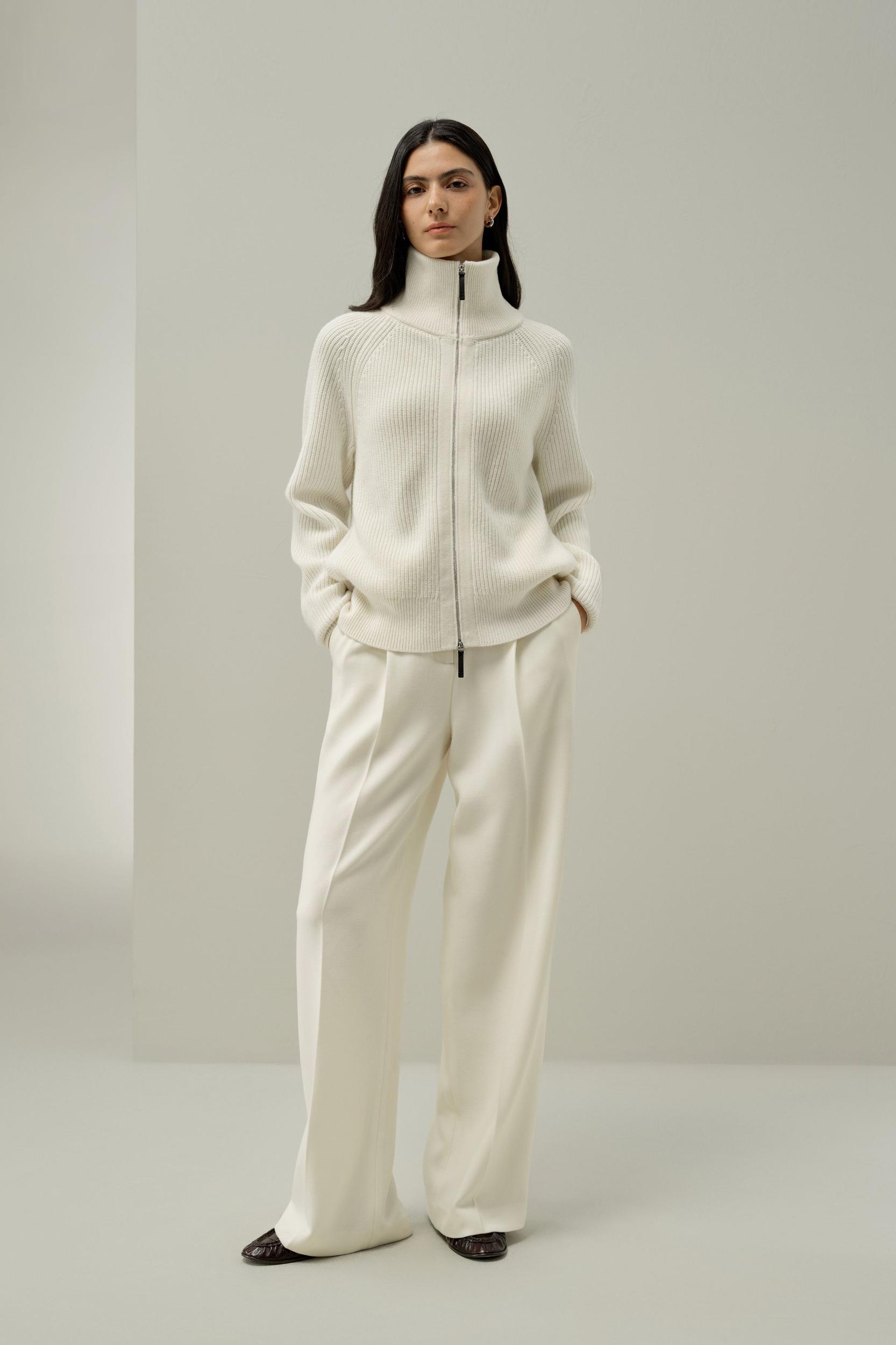 Ribbed-knit Turtleneck Zip Cardigan Product Image