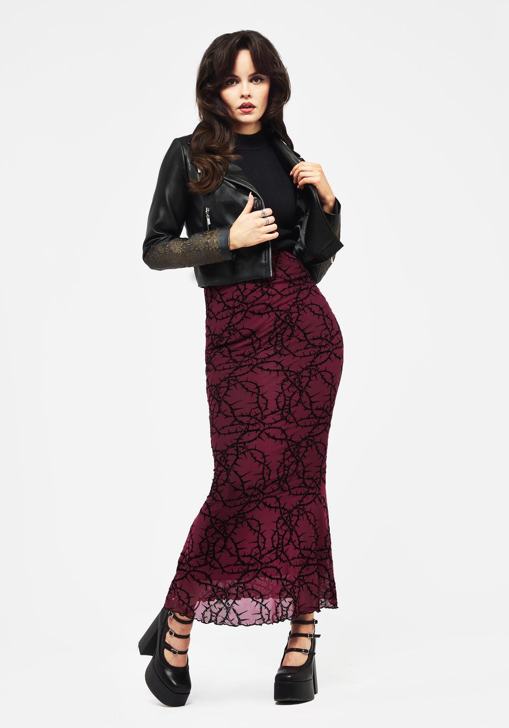 Prickle Thorn Print Mesh Mermaid Maxi Skirt Product Image