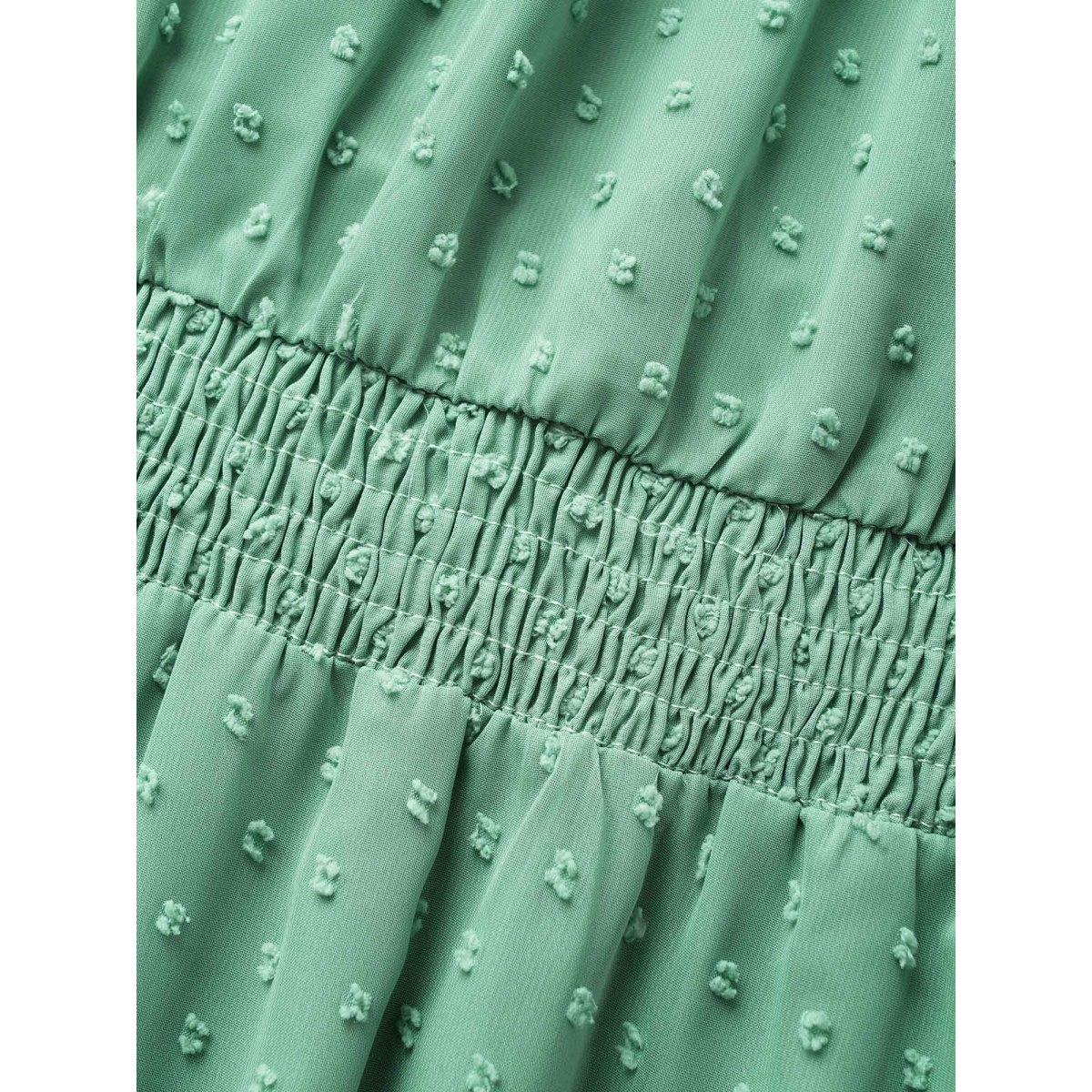 Plus Size Textured Shirred Ruffle Cap Sleeve Dress Aquamarine Women Elegant Texture Round Neck Cap Sleeve Curvy Midi Dress BloomChic 14-16/1X Product Image