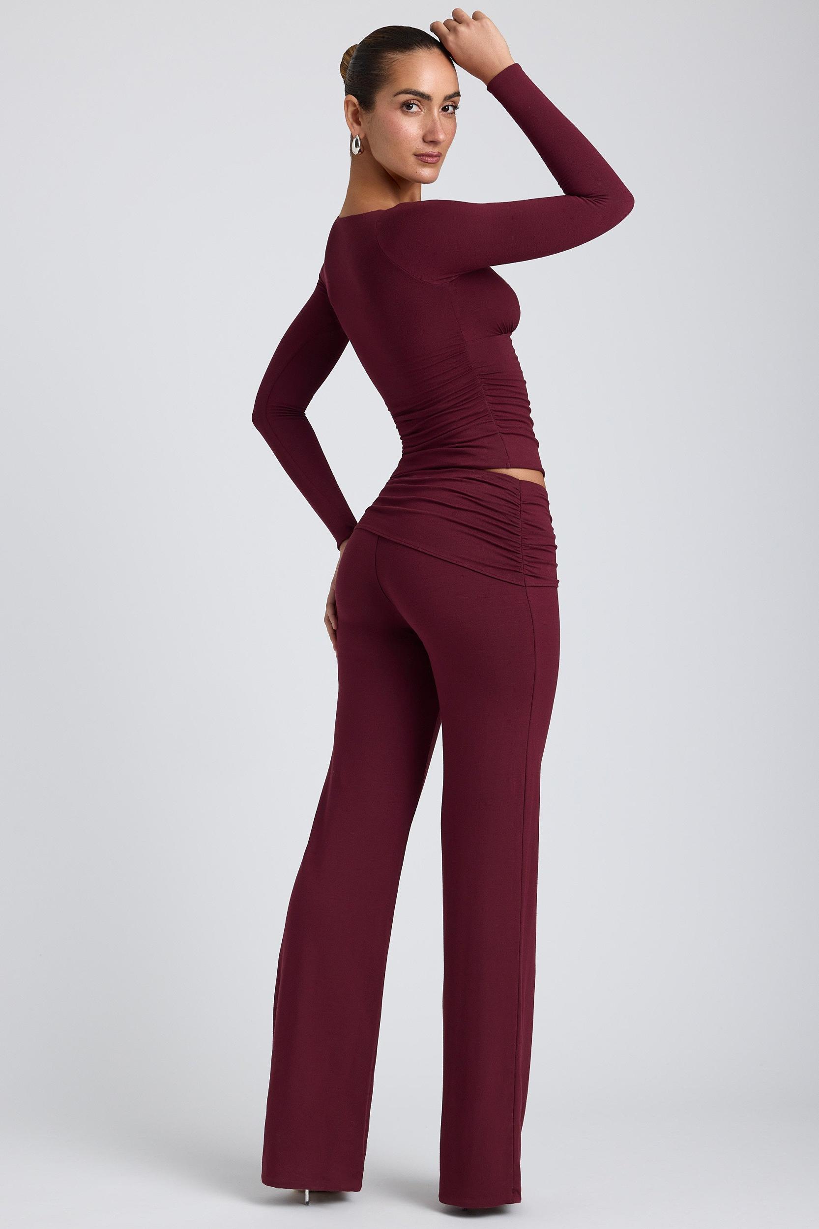 Modal Mid-Rise Straight-Leg Trousers in Plum Product Image