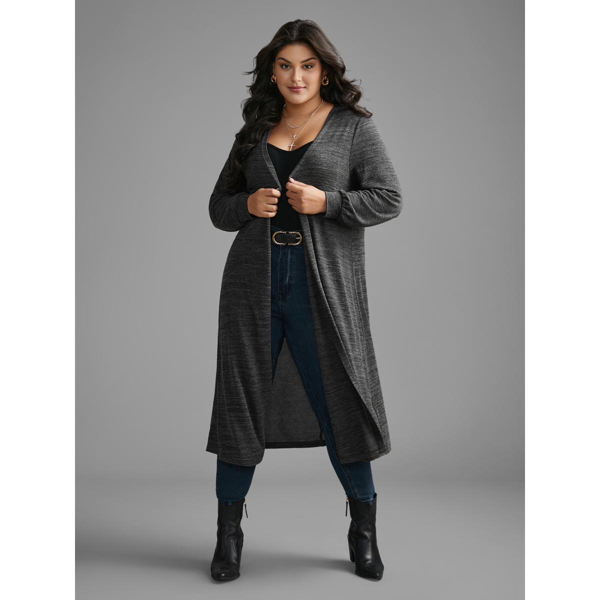 Plus Size Solid Heather Medium Stretch Knit Jacket Women DimGray Non Loose Everyday Jackets BloomChic 14-16/1X Product Image