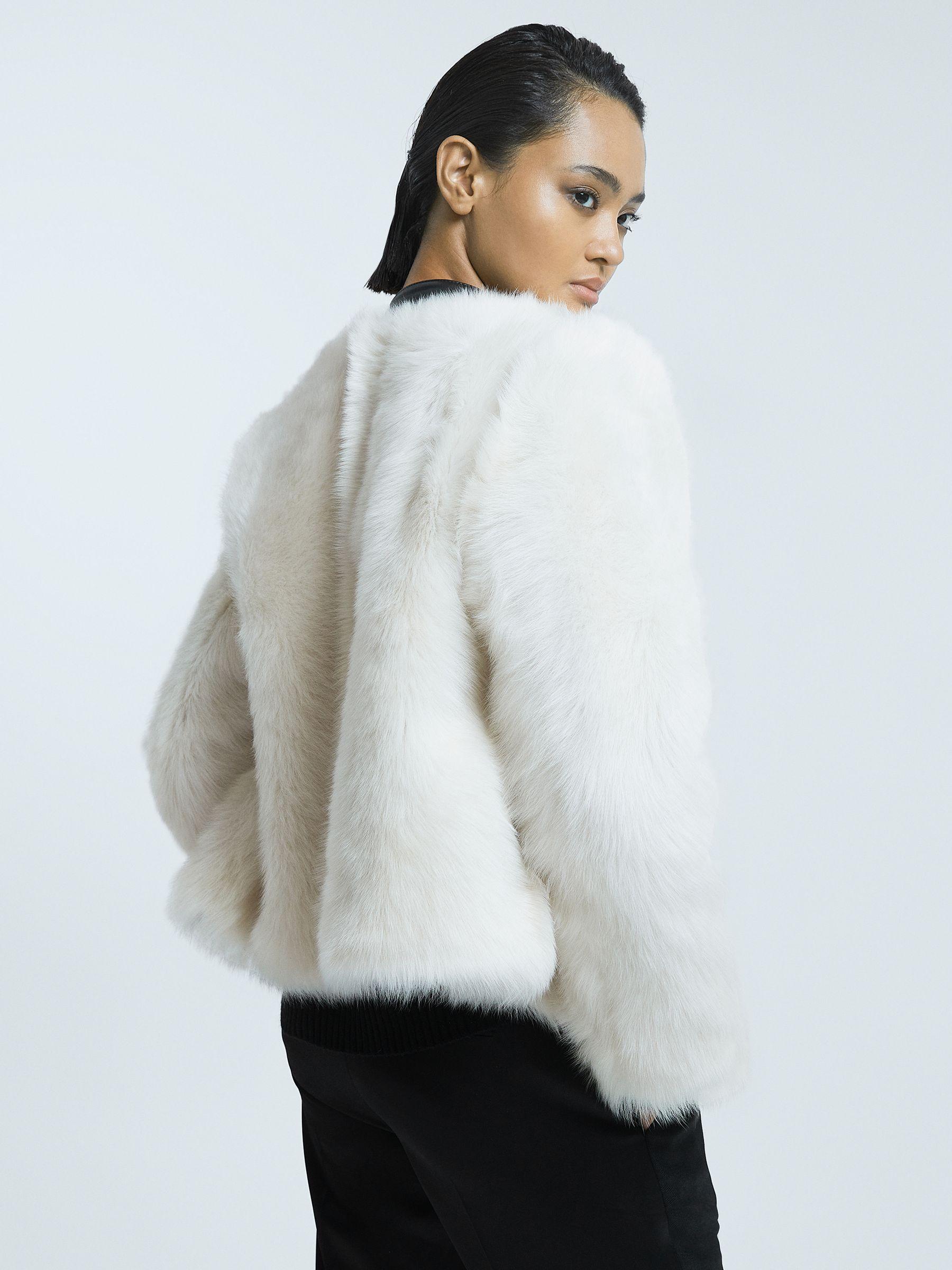 Leather-Shearling Zip-Through Jacket in Ivory/Black Product Image