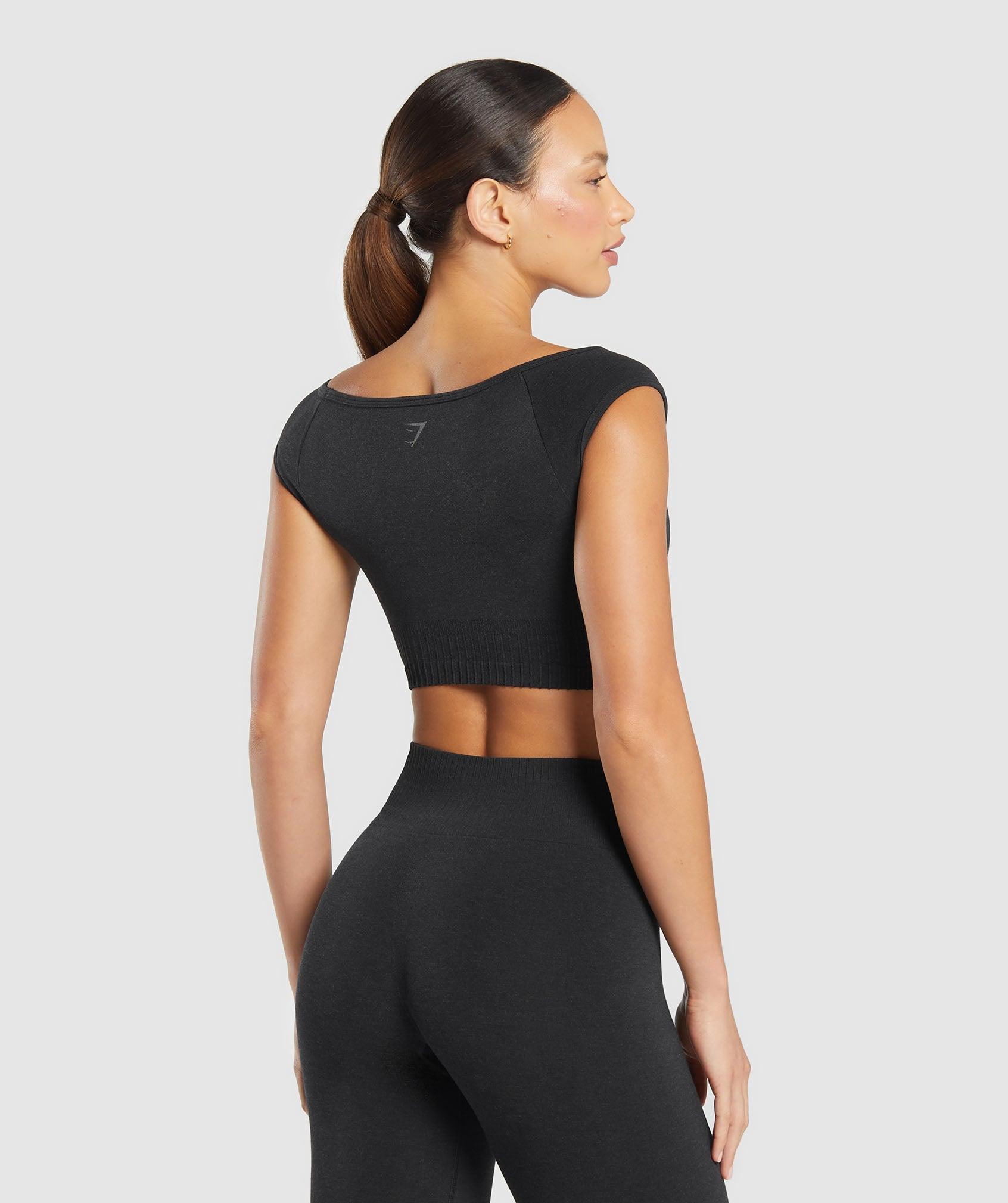 Gymshark Luxe Seamless Boat Neck Crop Top - Coal Marl Female Product Image