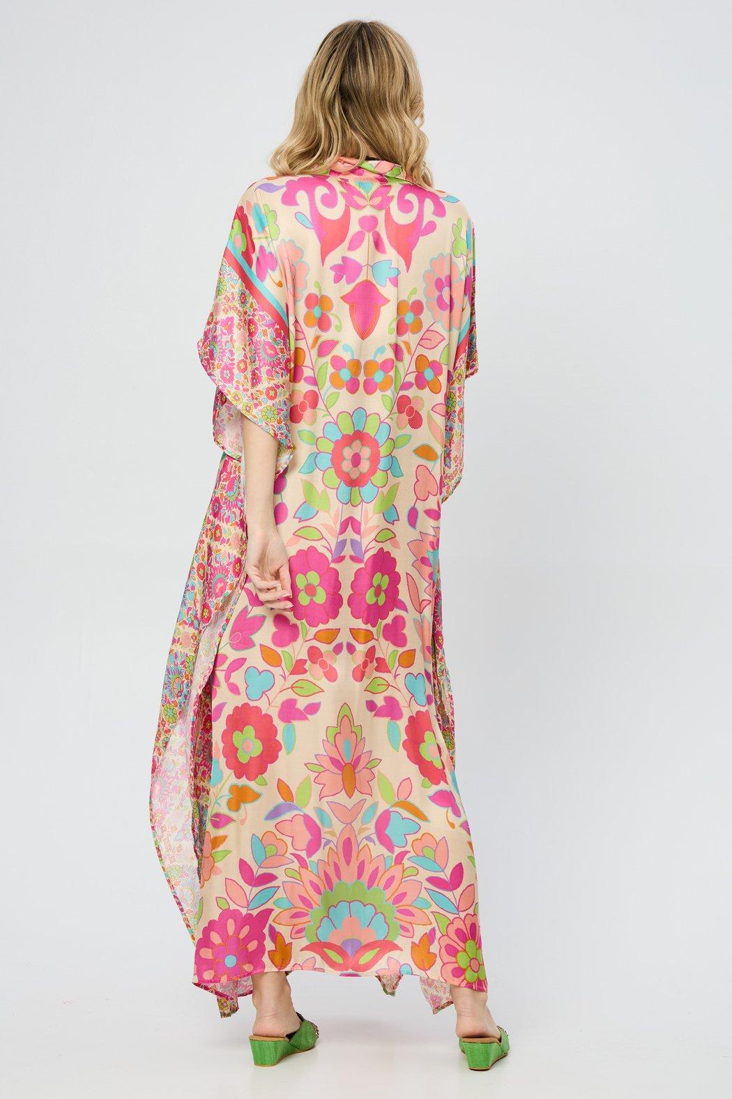 Multicolored Floral Collared Kaftan Product Image