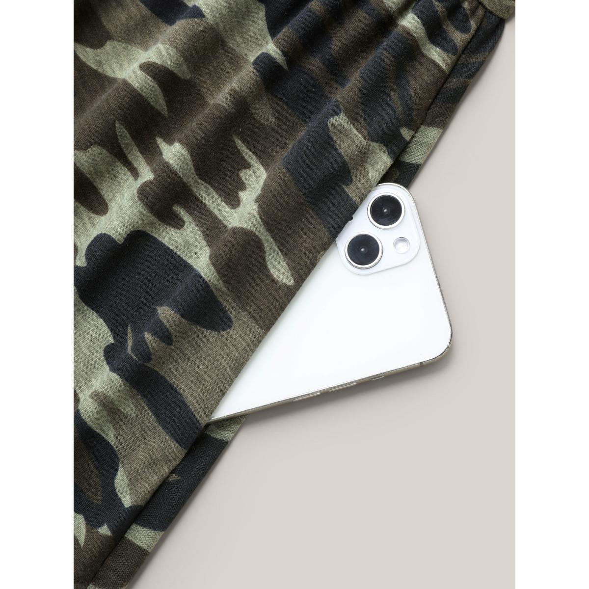 Plus Size Camouflage Print Contrast Spliced Midi Dress ArmyGreen Women Casual Patchwork Knit Dresses Bloomchic 14-16/1X Product Image