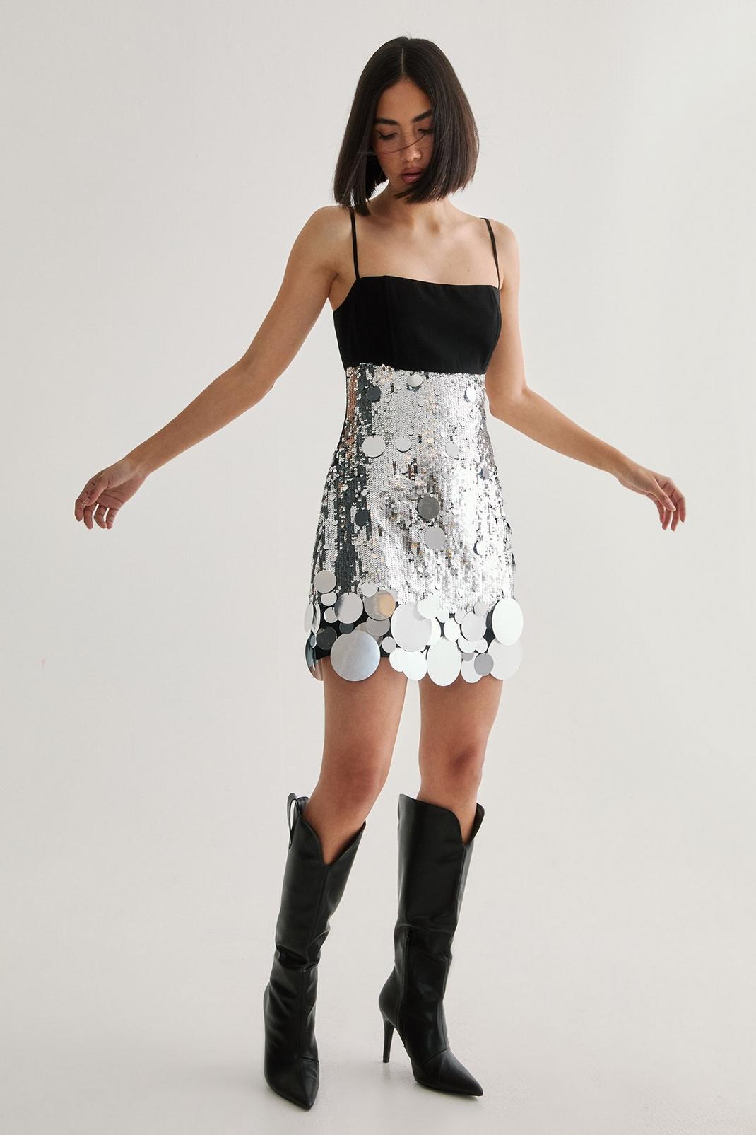 Hand Embellished Sequin Disc Hem Mini Dress Product Image