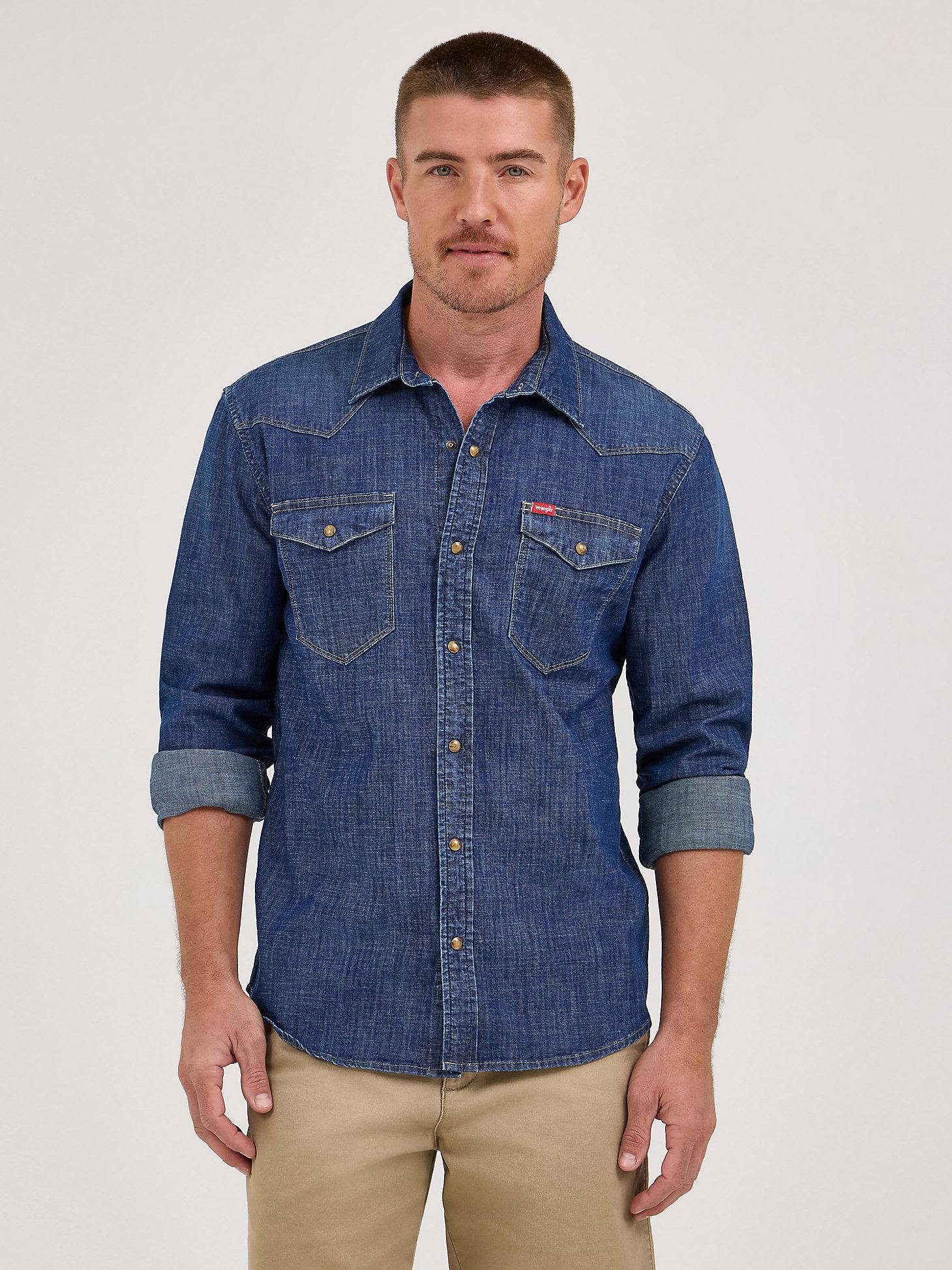 Men's Denim Western Snap Shirt | Men's SHIRTS | Wrangler® Product Image