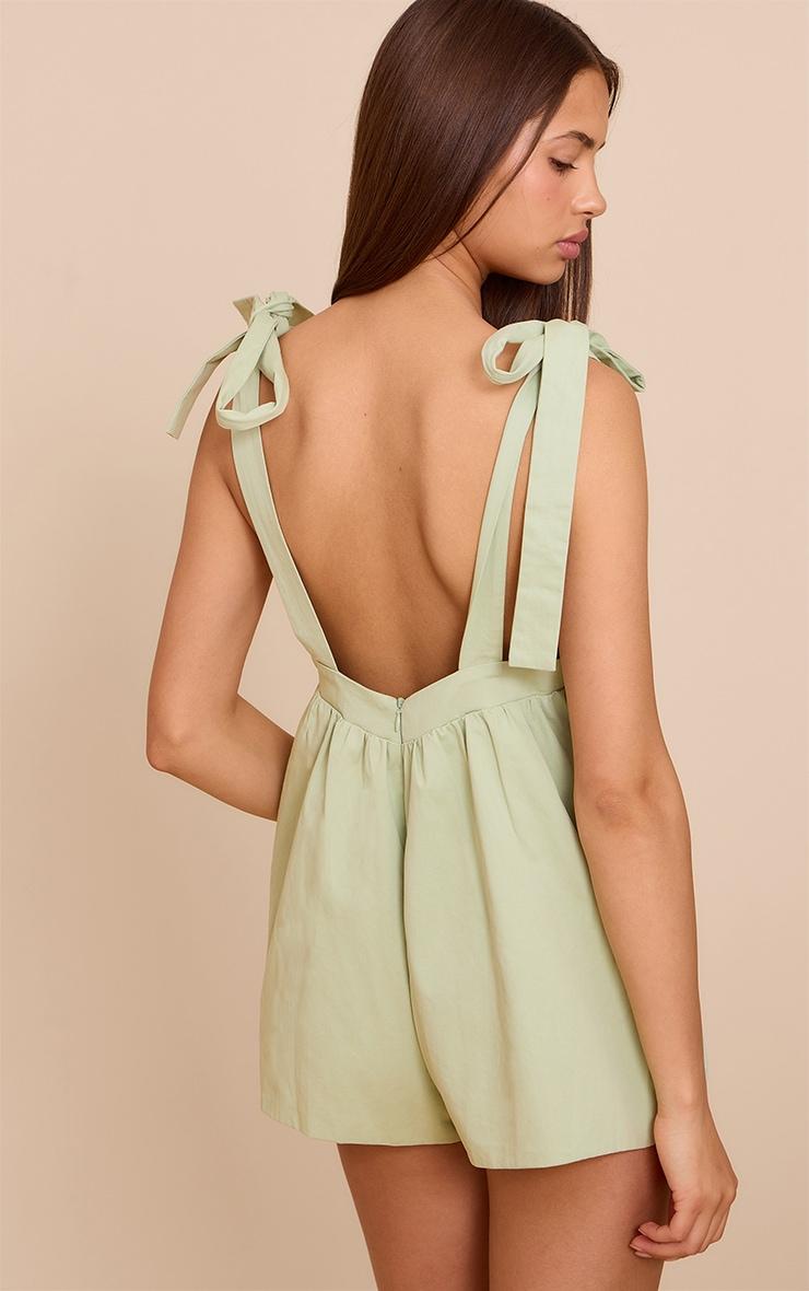 Sage Woven Tie Shoulder Detail Romper Product Image