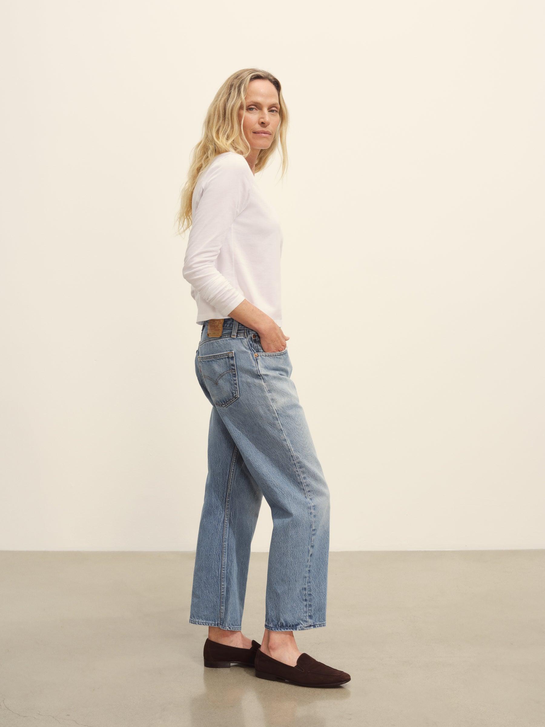 White Pima L/S Boxy Crew Product Image