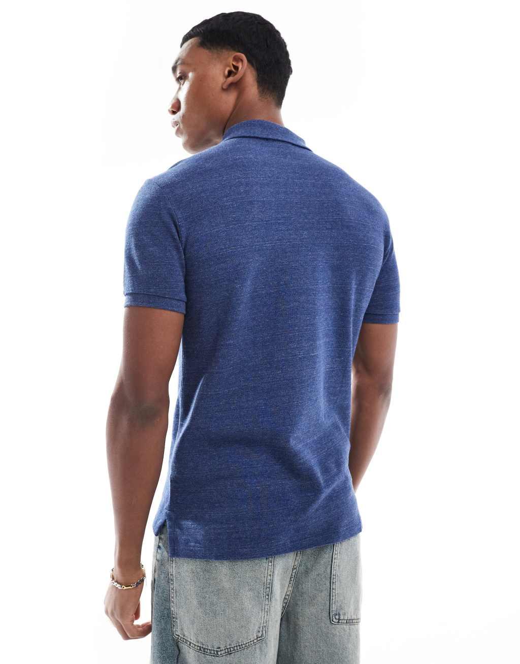 Polo Ralph Lauren icon logo slim fit pique polo in blue heather Product Image