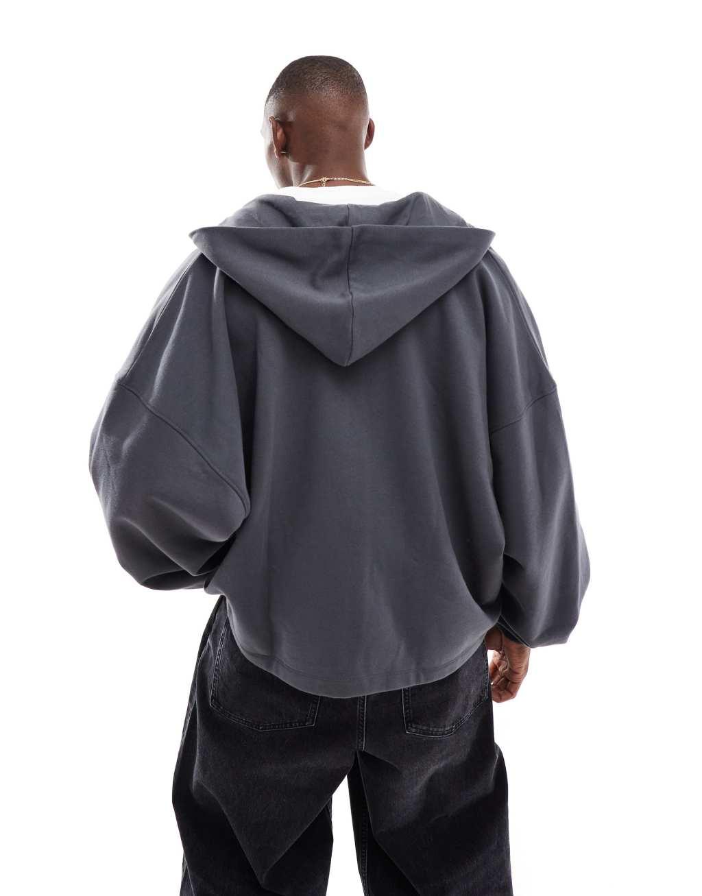 ASOS DESIGN premium heavyweight oversized zip through sweatshirt 400gsm with fixed hem in charcoal Product Image