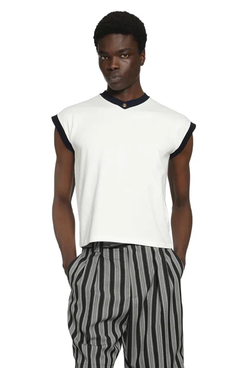 VERSACE Stretch Cotton V Neck Slim Fit T Shirt In White Product Image