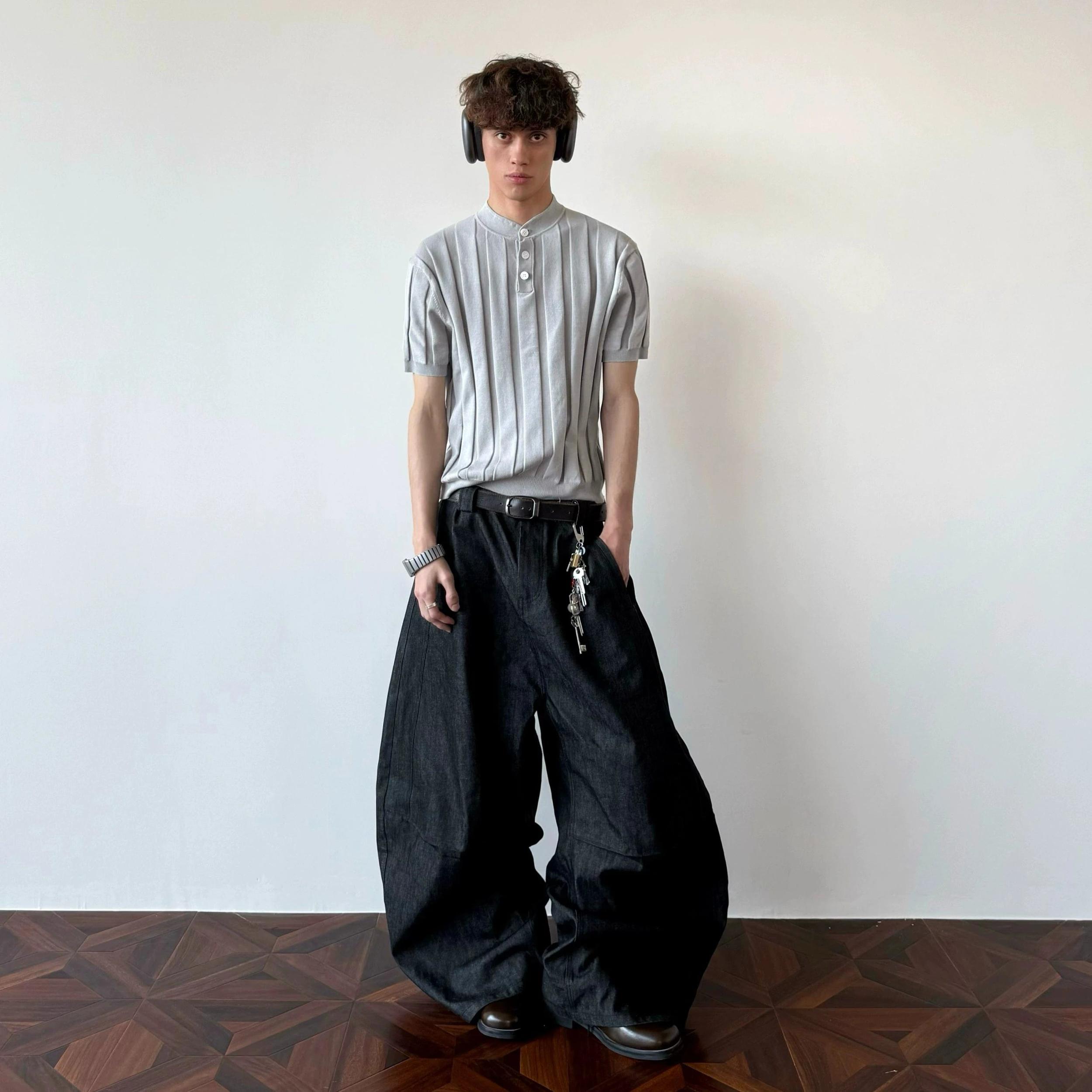 RT No. 18723 VERTICAL KNIT HENRY COLLAR SHORT SLEEVE Product Image