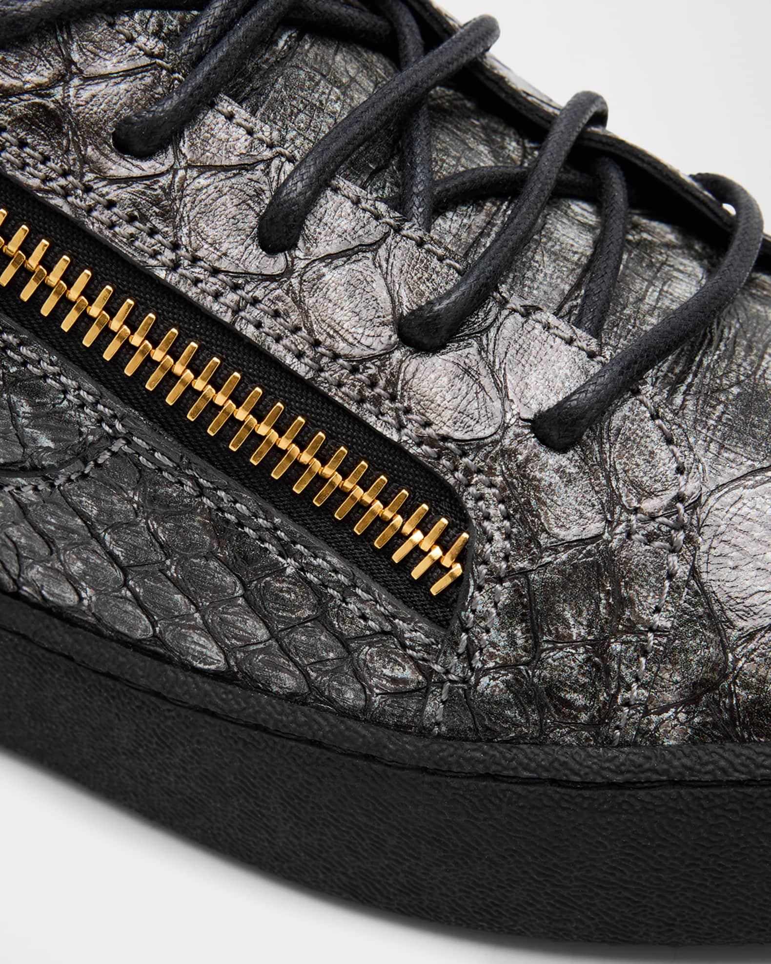 Men's GZ94 Metallic Croc-Print Leather Low-Top Sneakers Product Image