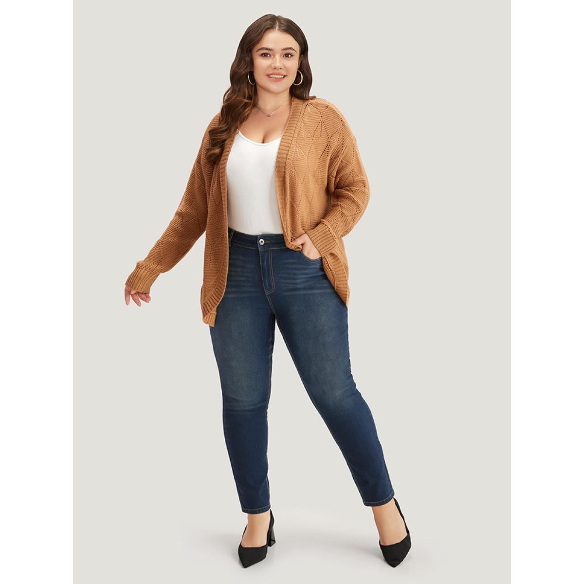 Plus Size Skinny Pocket Dark Wash Zipper Fly Jeans Women Indigo Casual Plain Non High stretch Slanted pocket Jeans BloomChic 24/3X Product Image