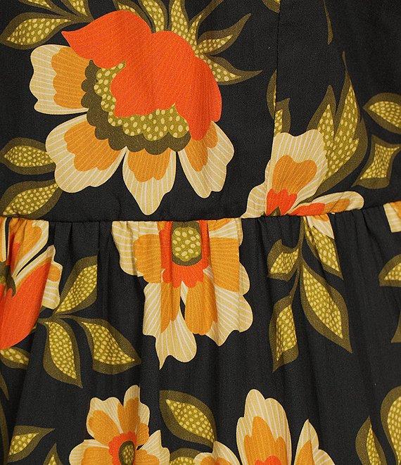 Chelsea & Violet Ella Woven Floral Print V-Neck Long Blouson Sleeve Button Front A-Line Ruffle Flounce Mini Dress Product Image