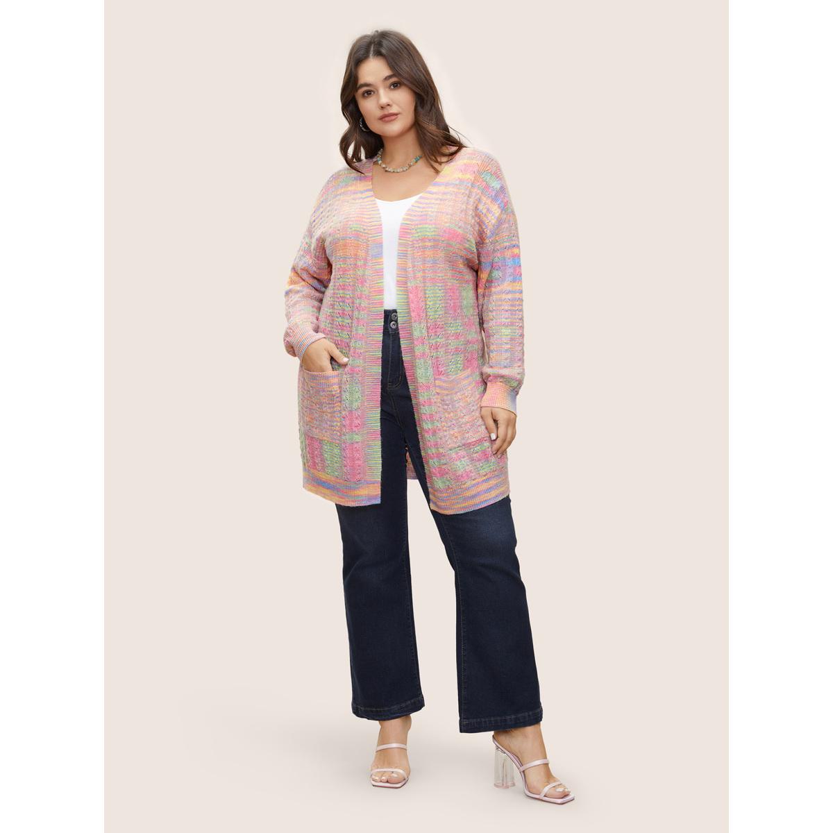 Plus Size Ombre Heather Texture Cable Knit Pocket Cardigan Multicolor Women Casual Long Sleeve Everyday Cardigans BloomChic 18-20/2X Product Image