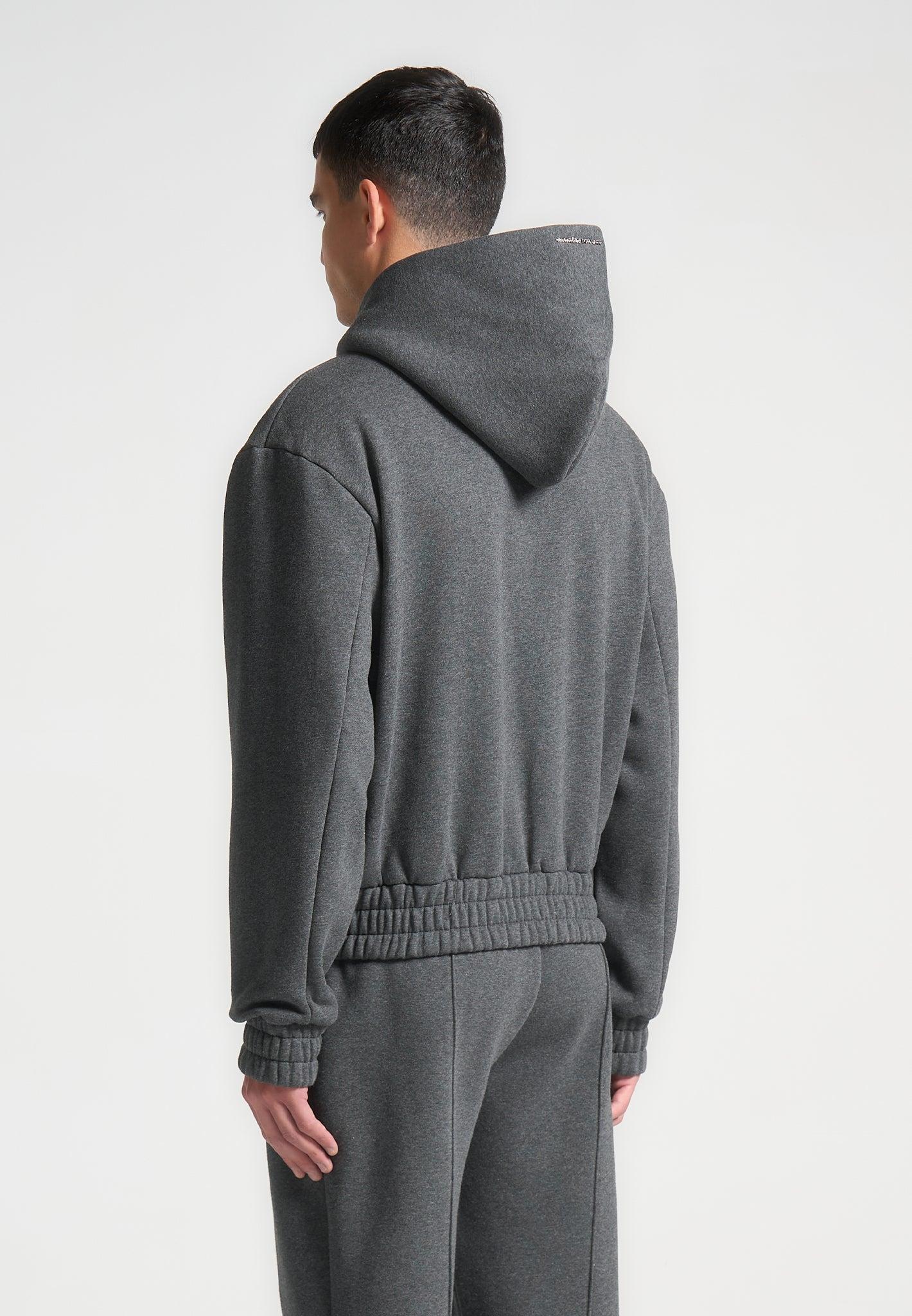 Kevin - Embossed Zip Hoodie - Dark Grey Male Product Image