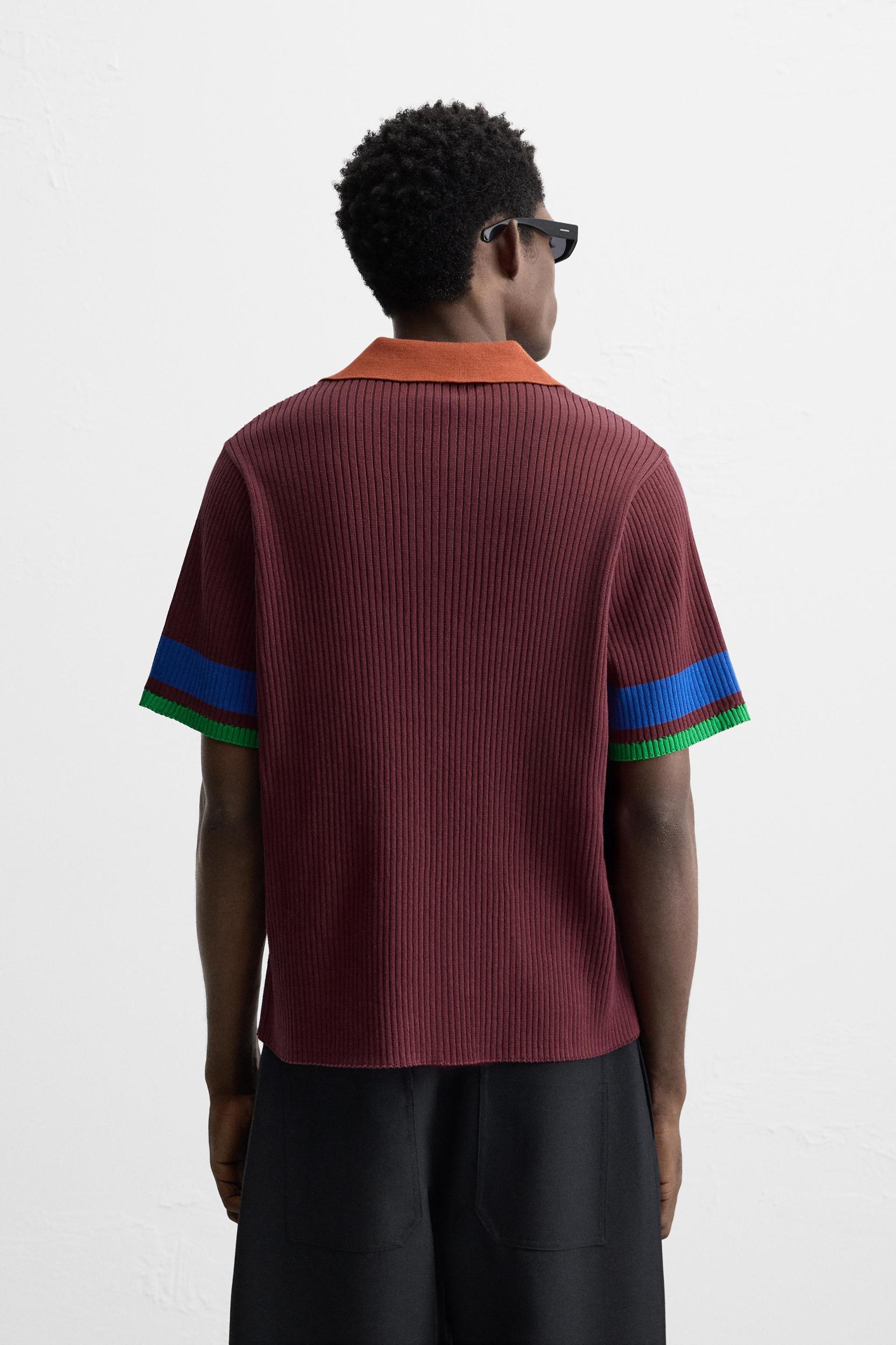 COLOR BLOCK RIBBED KNIT POLO SHIRT Product Image