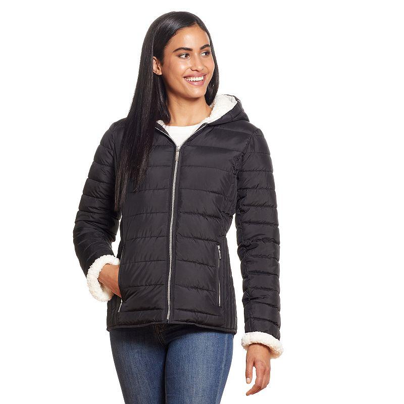 Women's Weathercast Hood Sherpa-Lined Puffer Jacket, Size: XL, Silver Product Image