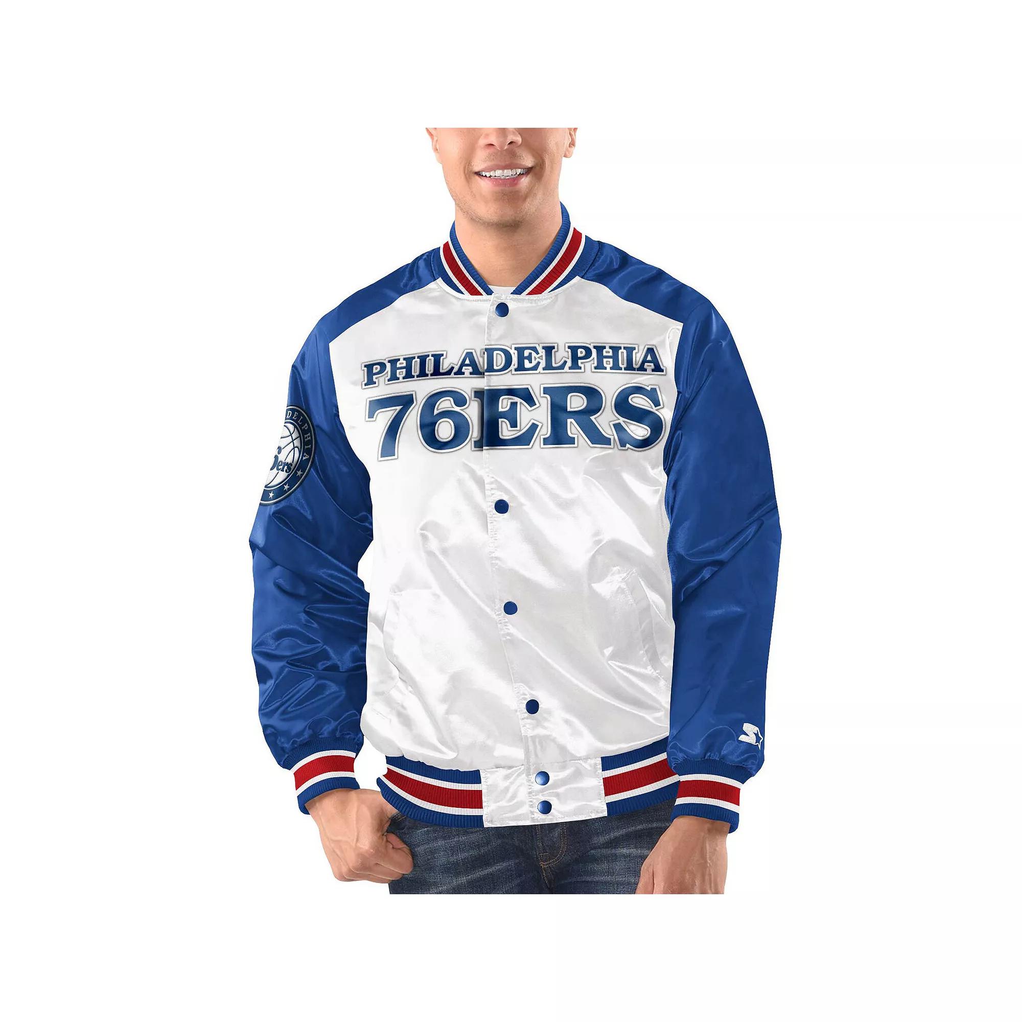 Men's Starter White/Royal Philadelphia 76ers Renegade Satin Full-Snap Varsity Jacket, Size: Large, 76r White Product Image
