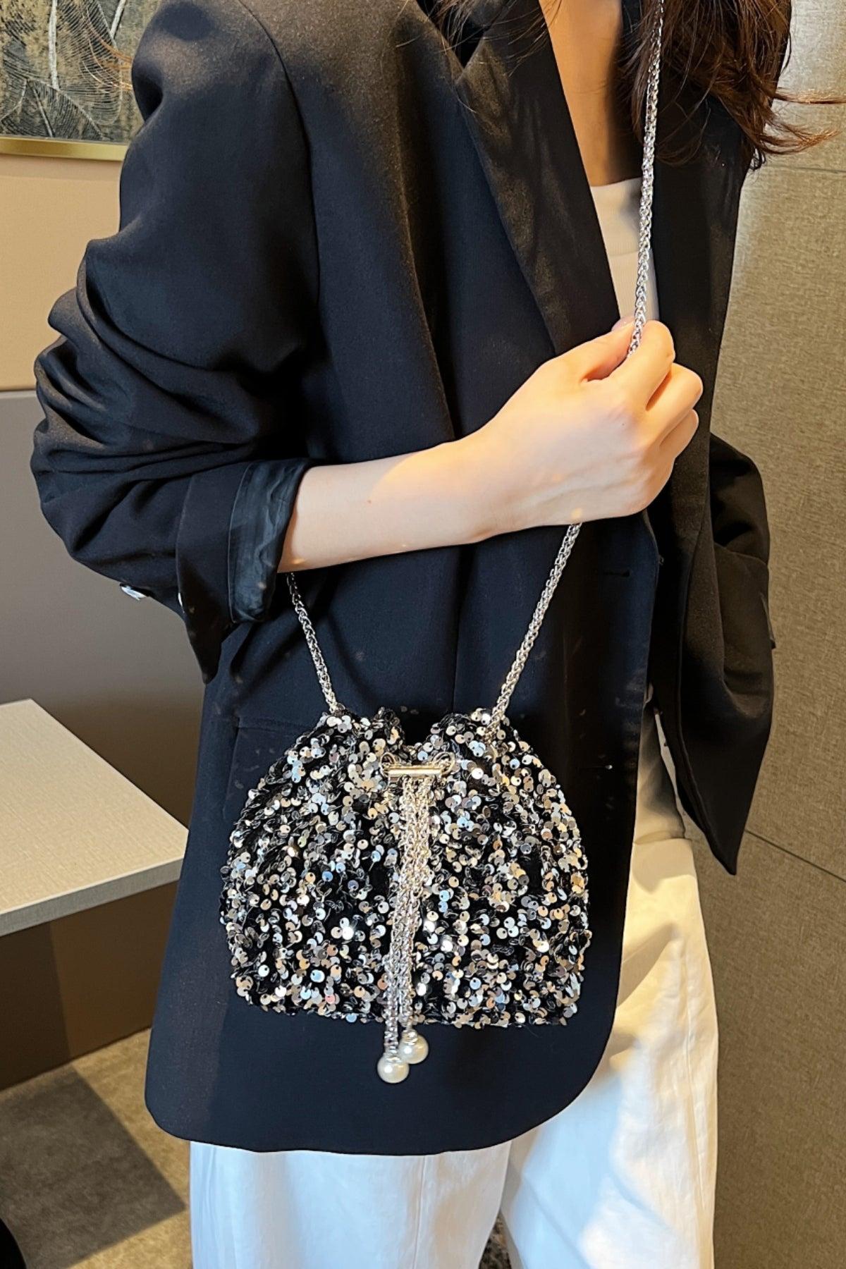 Sequin Chain Drawstring Bucket Bag Product Image