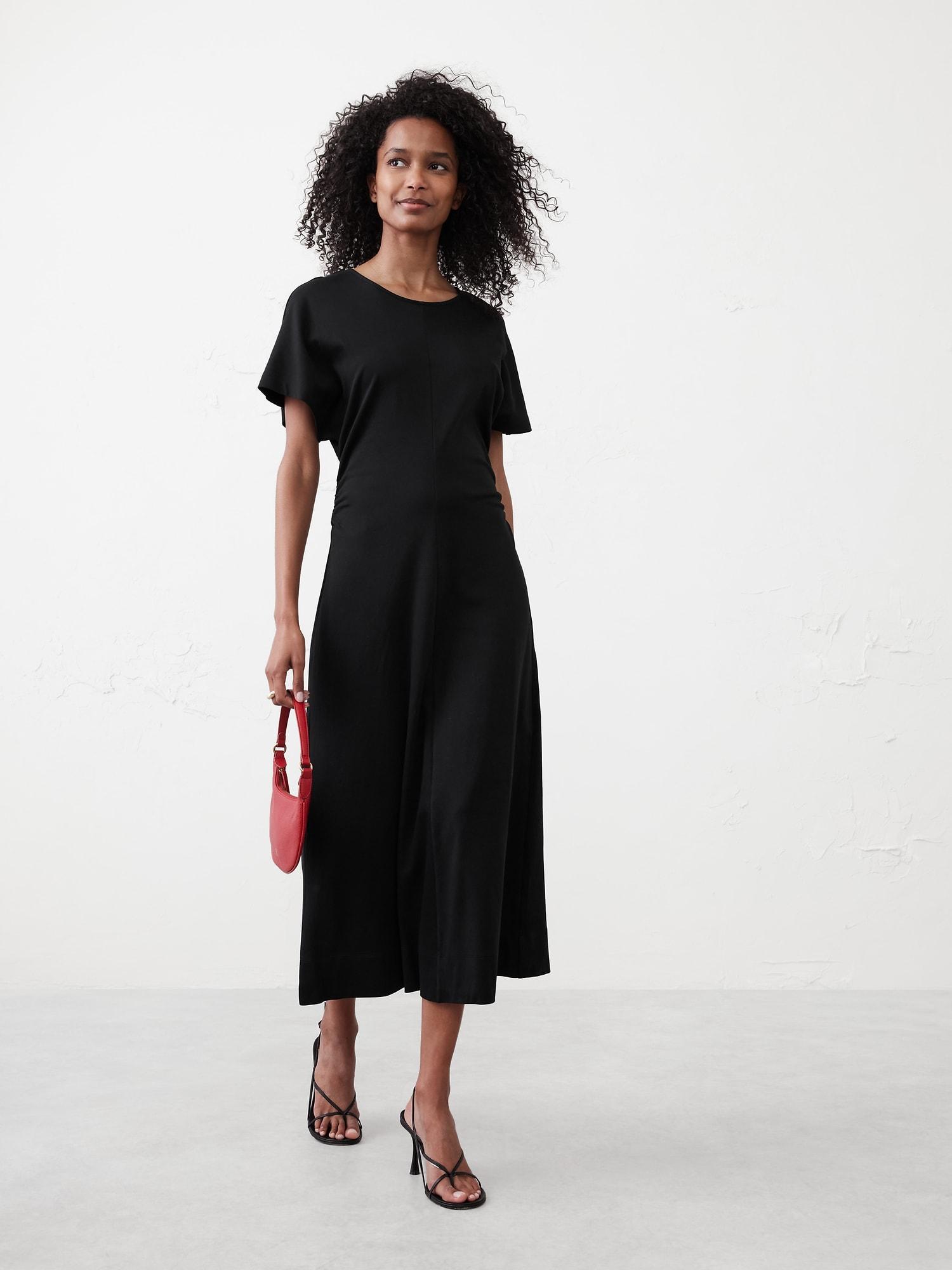 Side Shirred Knit Midi Dress Product Image
