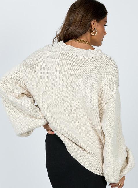 Harmony Balloon Sleeve Knit Sweater Beige Product Image