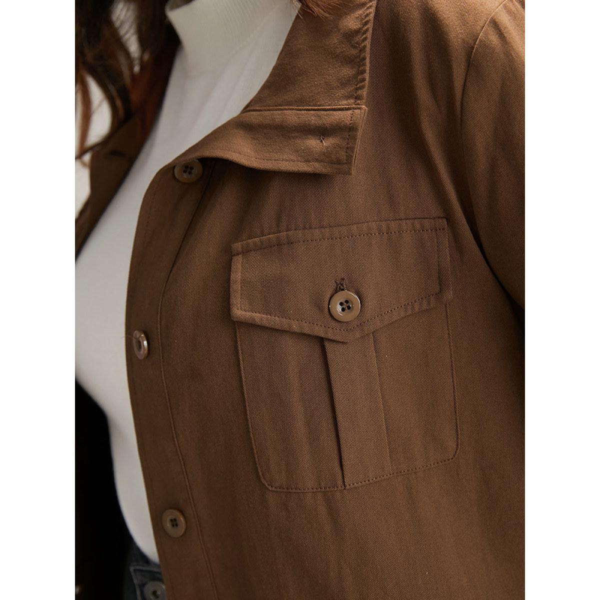 Plus Size Plain Roll Tab Sleeve Button Down Coat Women Bronze Casual Plain Ladies Dailywear Winter Coats BloomChic 26/4X Product Image