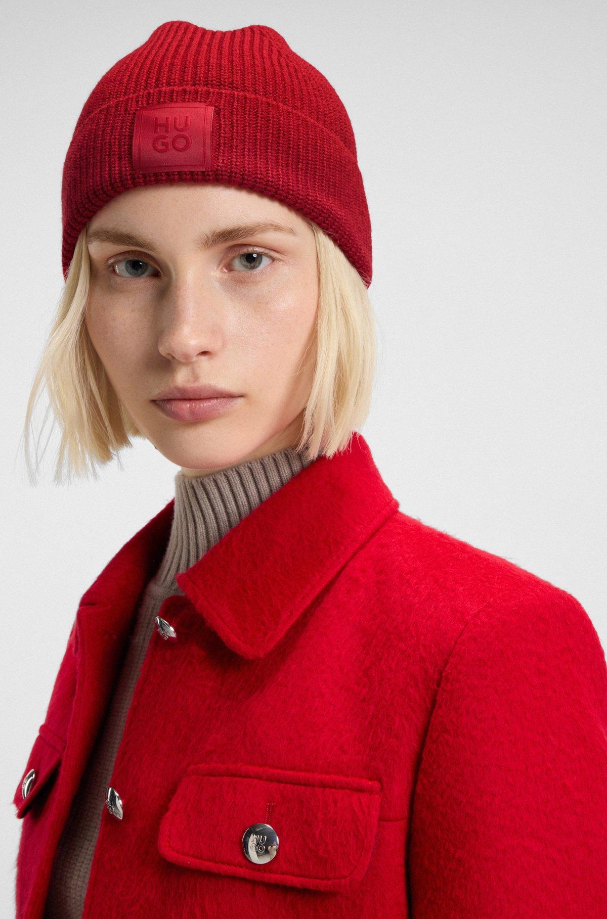 Wool-blend beanie hat with logo label Product Image