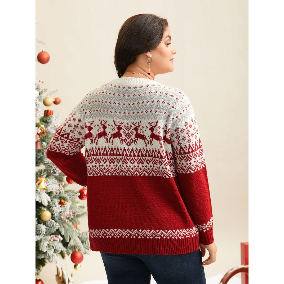 Plus Size Supersoft Essentials Reindeer Print Round Neck Pullover Scarlet Women Elegant Loose Long Sleeve Round Neck Everyday Pullovers BloomChic 30/6X Product Image