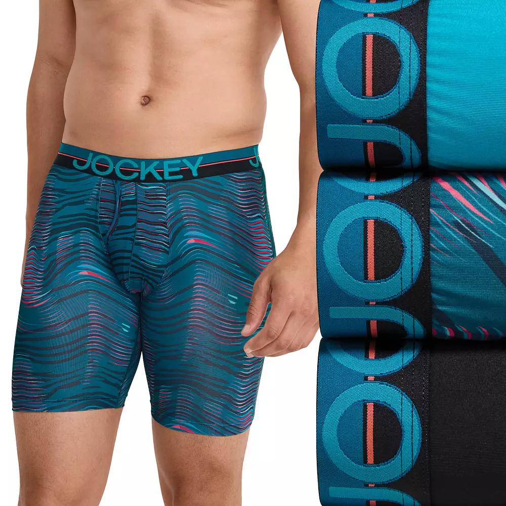 Men's Jockey® Infinite Cool 3-pack Microfiber Stretch 8" Long Leg Boxer Briefs, Size: Small, Underwater Blue Product Image