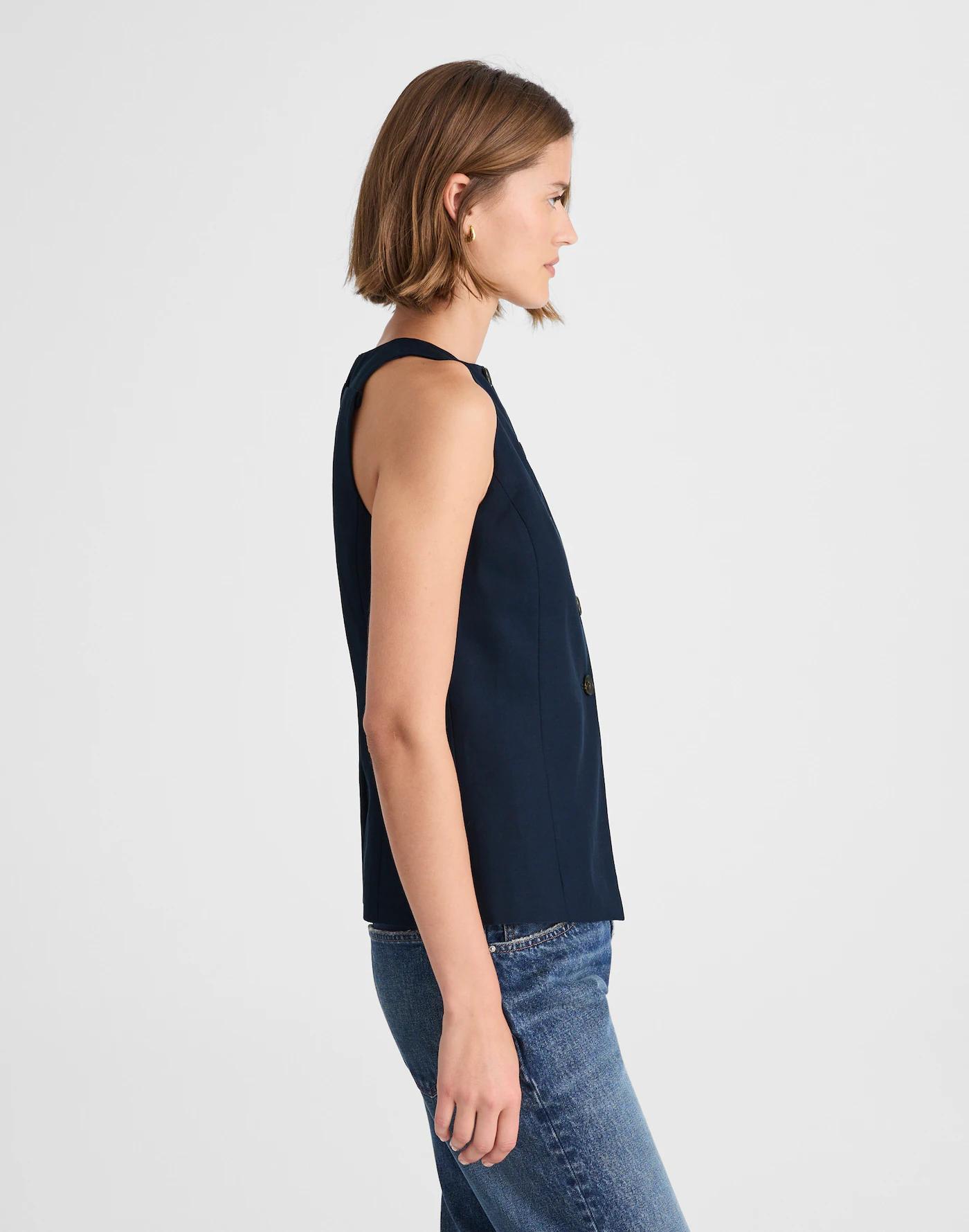 Crewneck Cutaway Vest in Drapey Twill Product Image