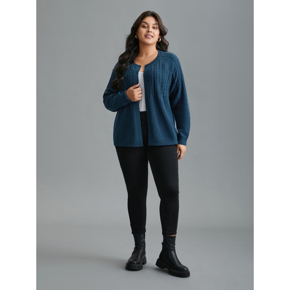 Plus Size Supersoft Essentials Cable Knit Open-Front Cardigan Aegean Women Casual Loose Long Sleeve Everyday Cardigans BloomChic 28/5X Product Image