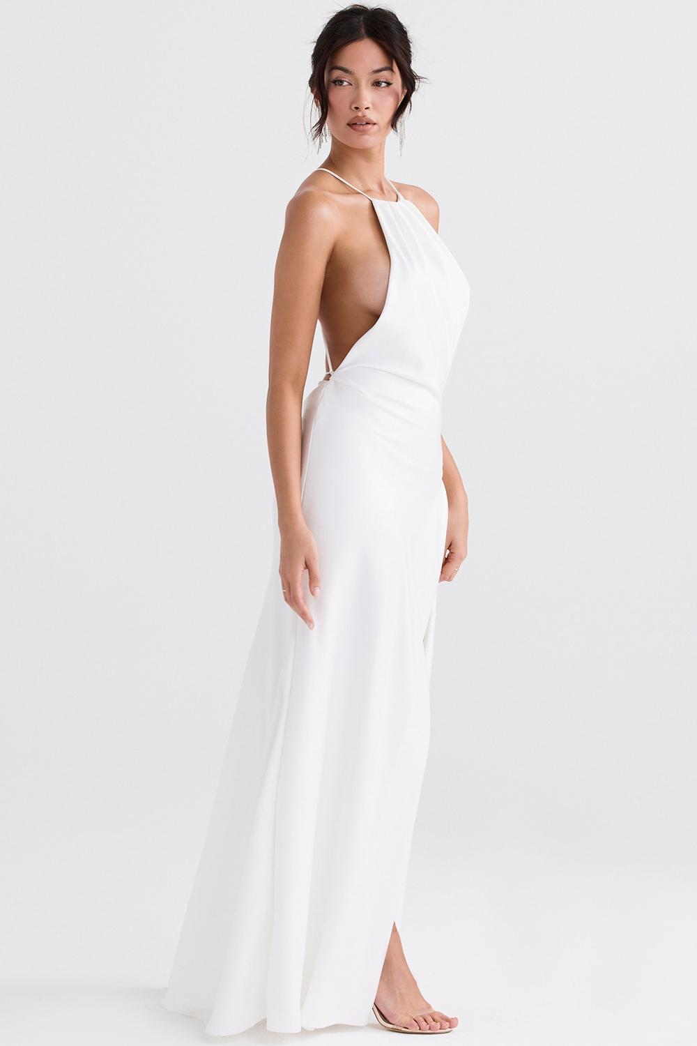 Zanab  ivory thigh slit maxi dress Product Image