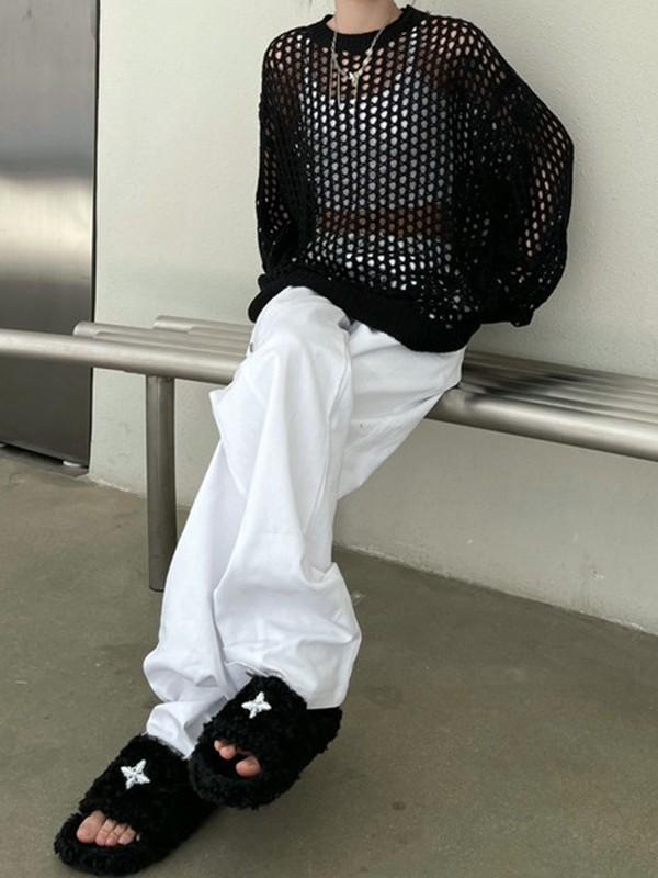 Oversized Crochet Open Knit Top Product Image