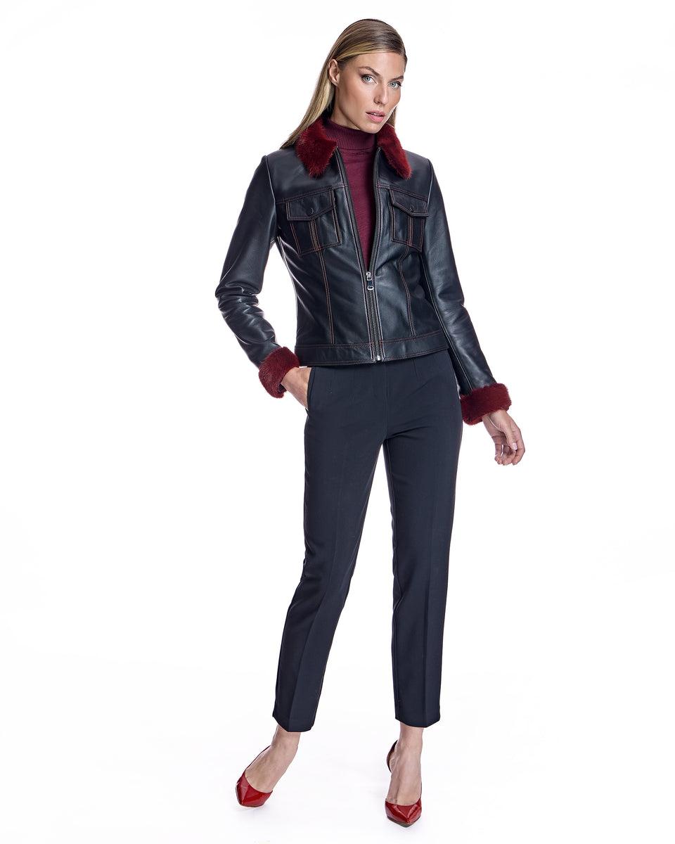Leather Jacket with Mink Collar and Cuffs Product Image