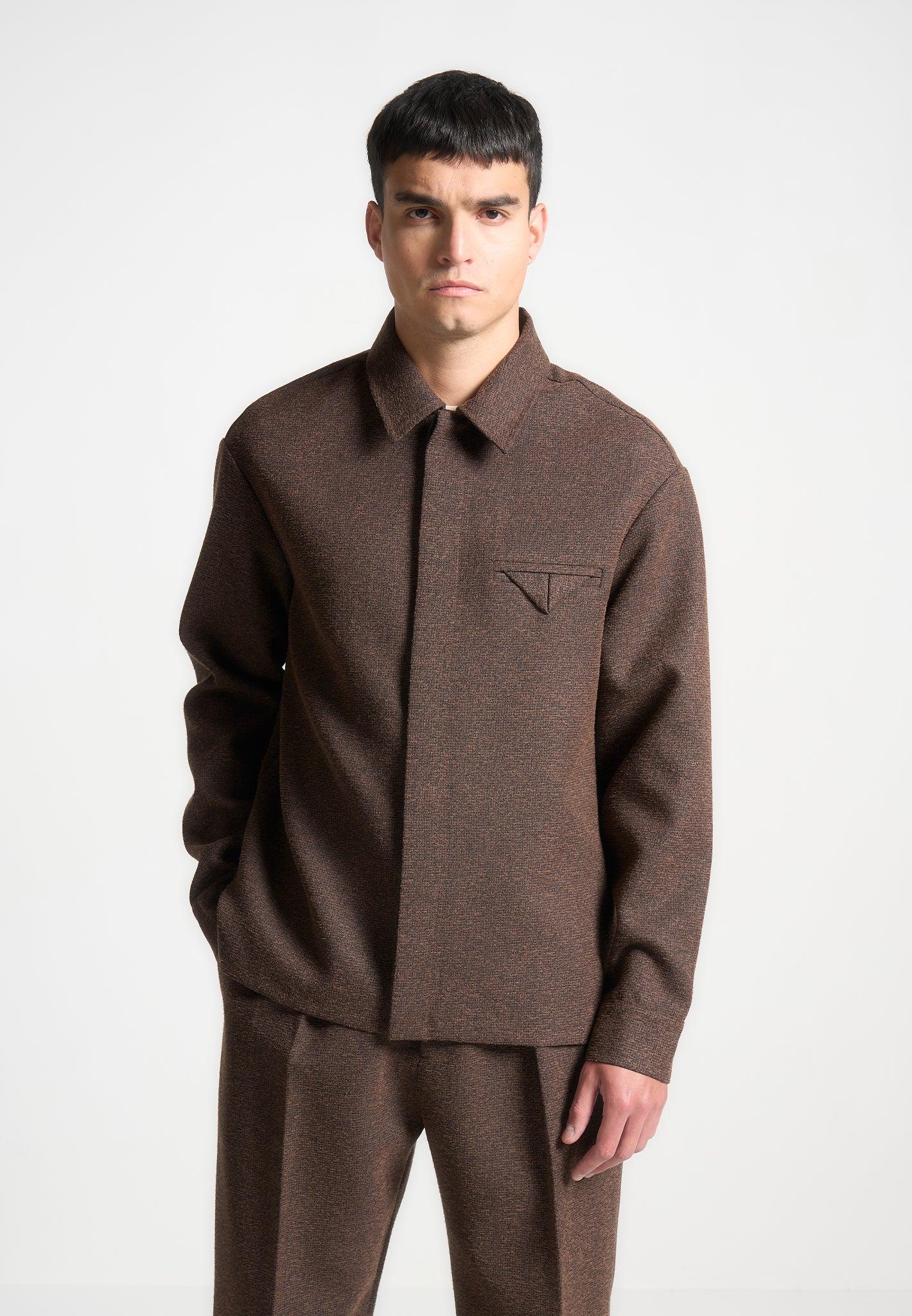Melange Tailored Shirt with Triangle Pocket - Brown Male Product Image