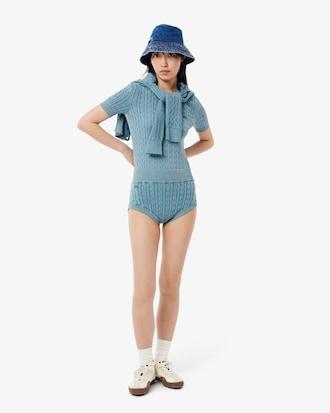 Short Cable Knit Washed Effect Shorts Product Image