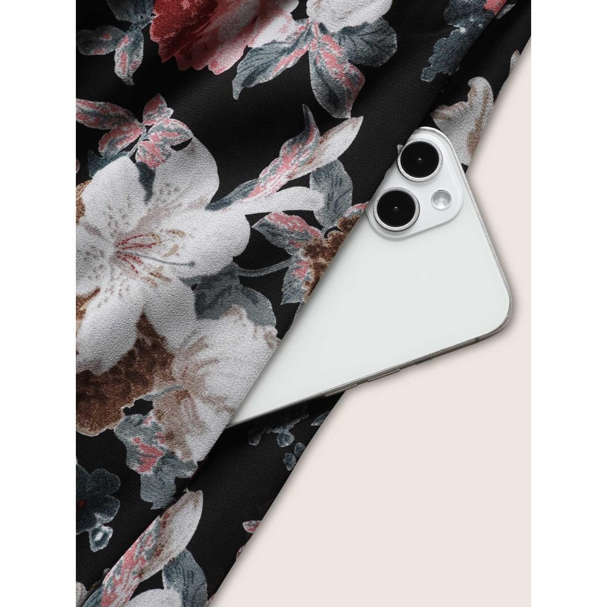 Plus Size Halter Neck Patchwork Floral Belted Dress Black Women Elegant Halter neck Sleeveless Curvy BloomChic 26/4X Product Image