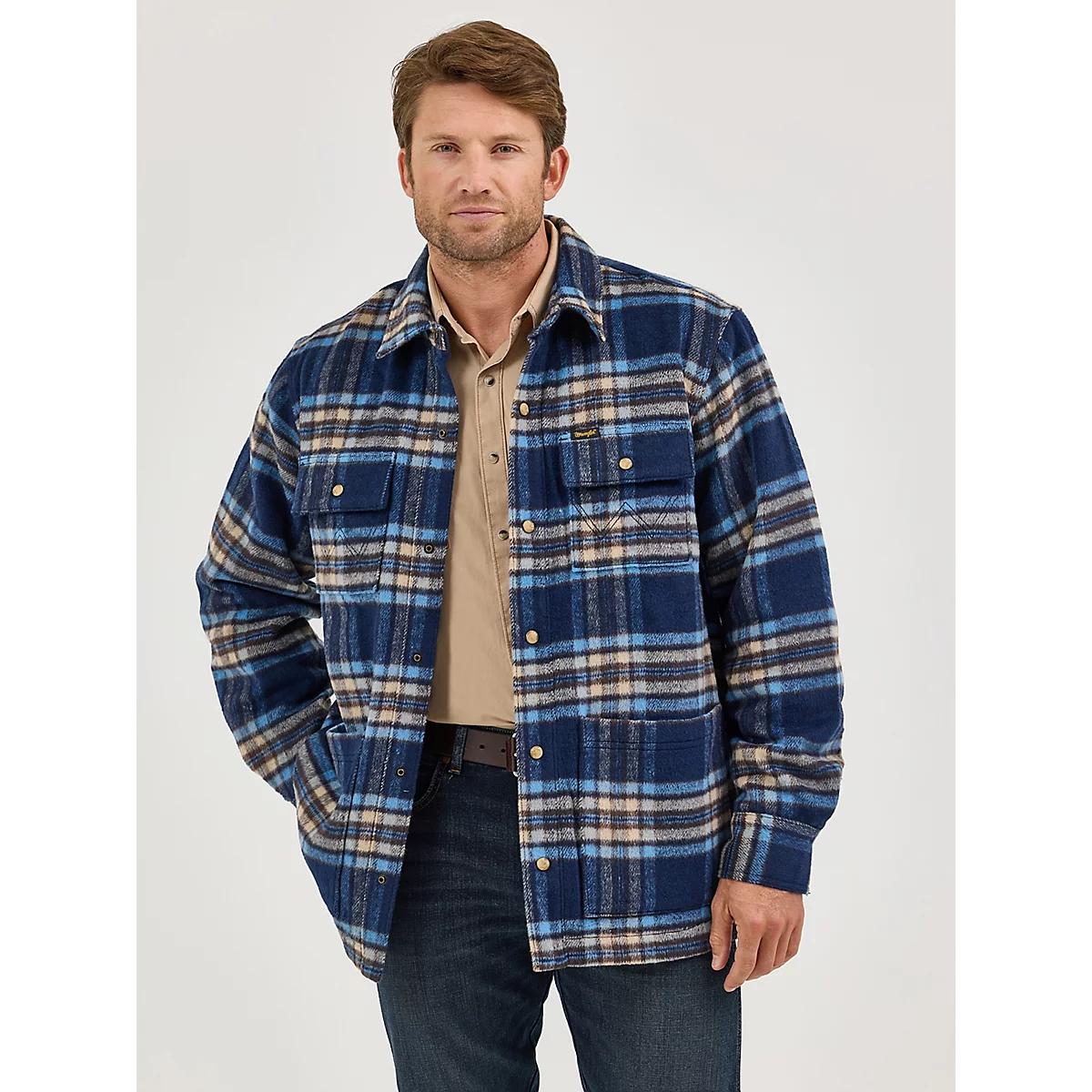 Men's Wrangler Quilt Lined Flannel Shirt Jacket Plaid Product Image