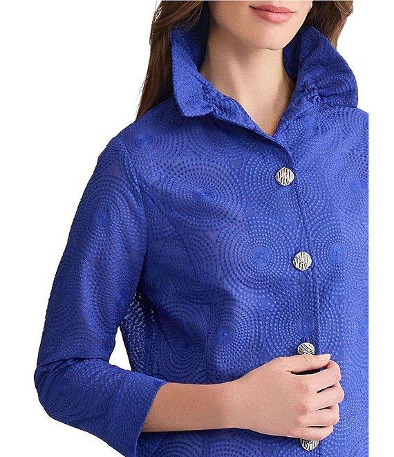 Ming Wang Embroidered Tailored Fit Ruched Collar Bracelet Sleeve Jacket Product Image