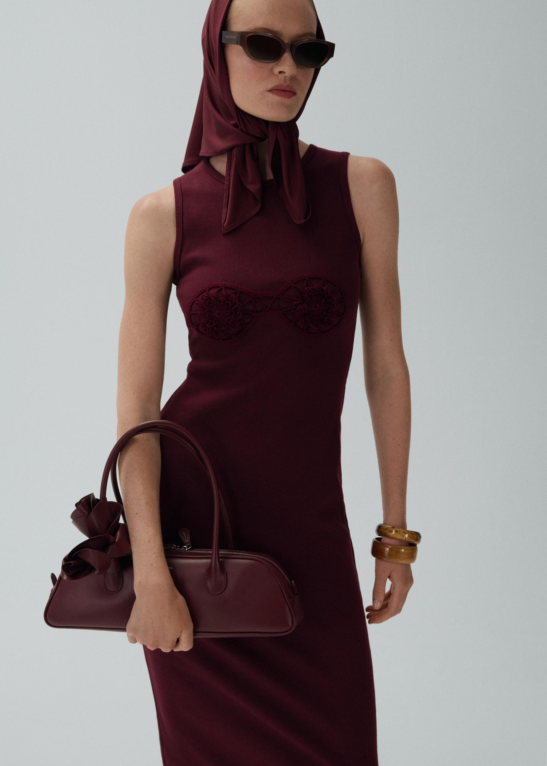 Crochet bra cotton tank dress in bordeaux Product Image