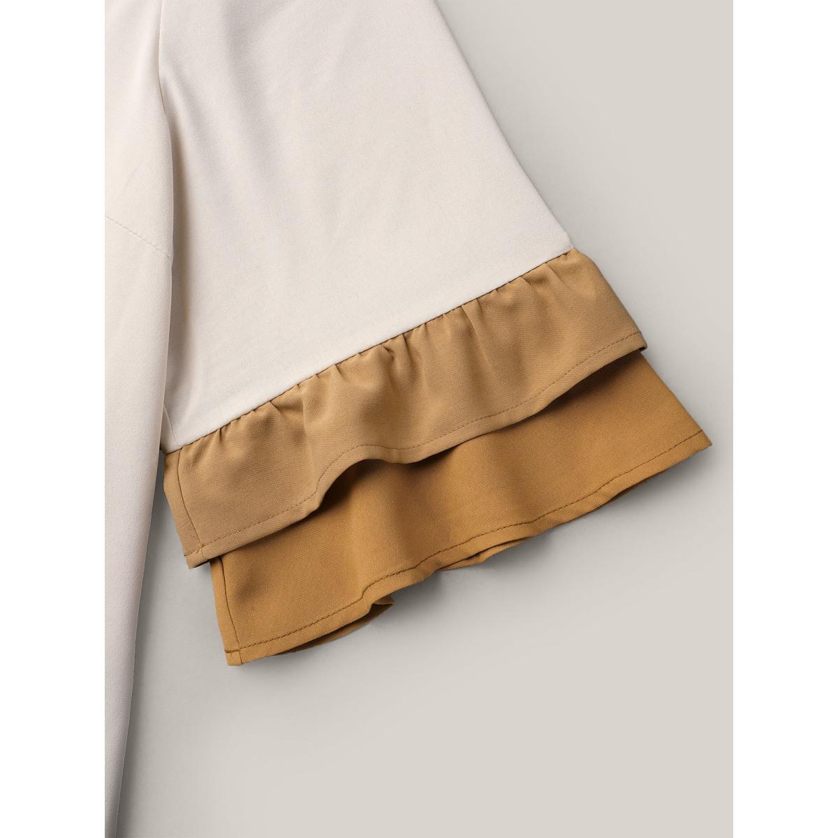 Plus Size Color Block Neck-Tie Tiered Midi Dress Multicolor Women Casual Tucked seam Notched collar Elbow-length sleeve Curvy BloomChic 14-16/1X Product Image