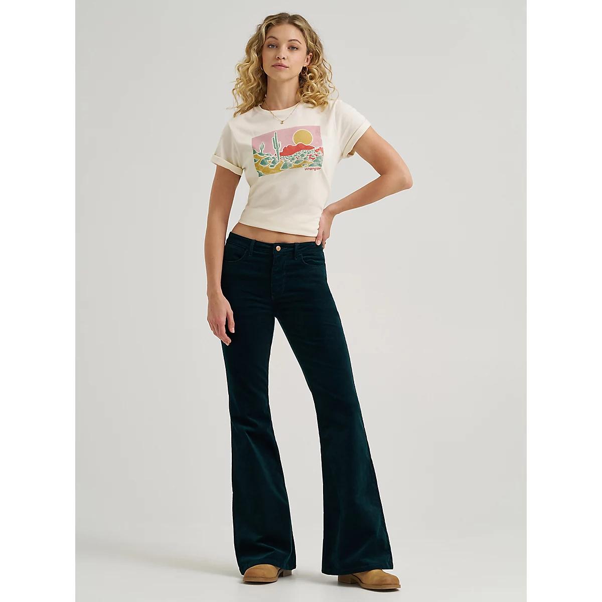 Women's Wrangler® Corduroy High Rise Fierce Flare Jean in Jewel Product Image