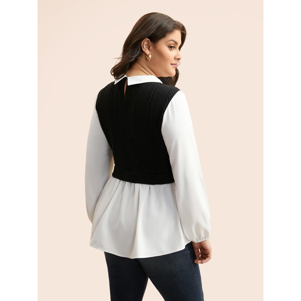 Plus Size Originalwhite Peter Pan Collar Patchwork Contrast Blouse Women Elegant Long Sleeve Peter Pan collar Everyday Blouses BloomChic 14-16/1X Product Image