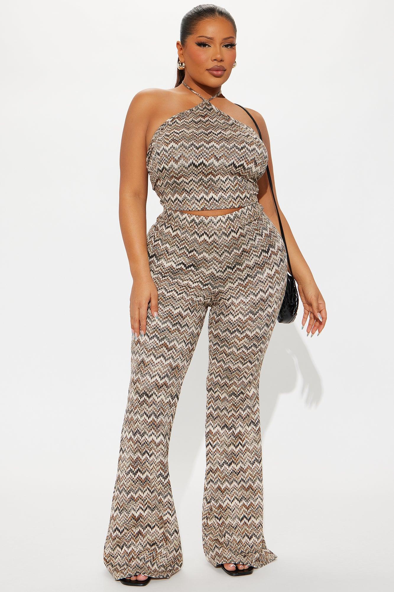 Desiree Flare Pant Set - Brown/combo Product Image