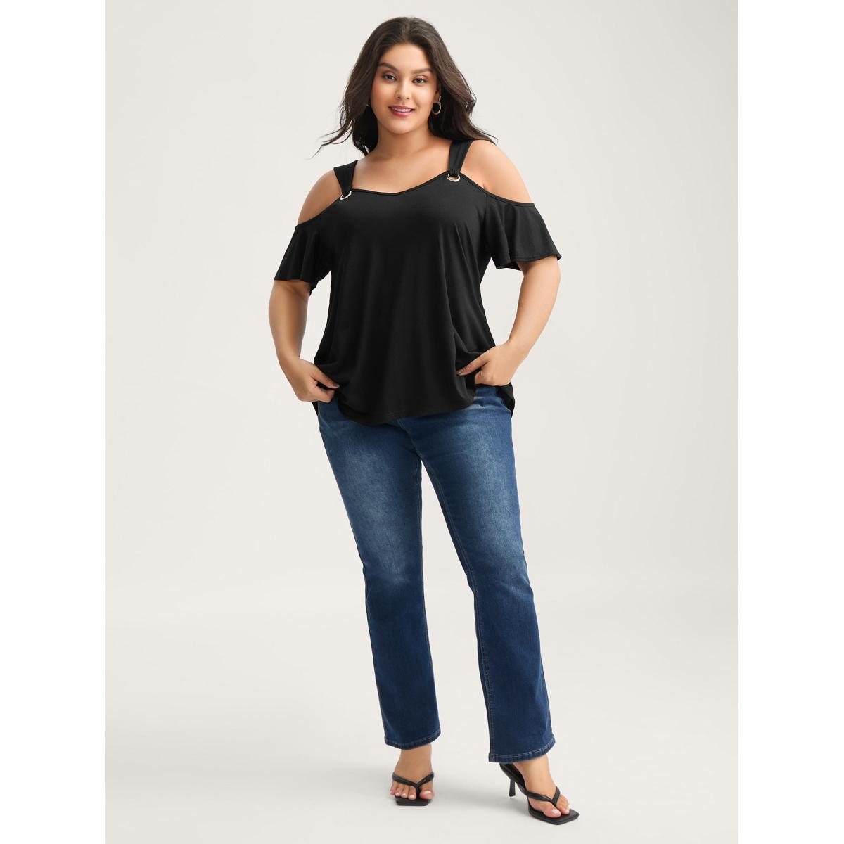 Plus Size Off-Shoulder Loop Detail T-Shirt Black Women Timeless Non Heart neckline Elegant T-shirts BloomChic 26/4X Product Image